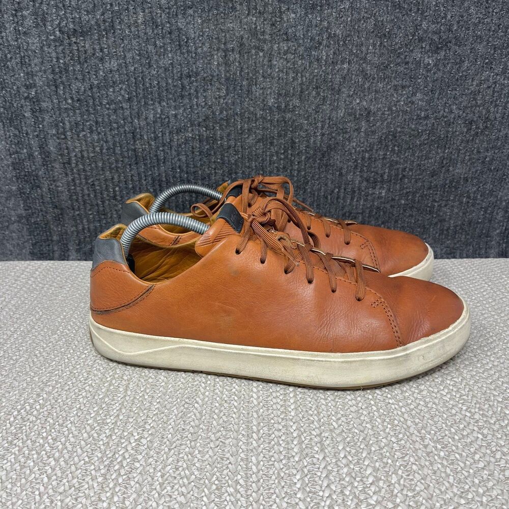 Olukai Panepo’o Leather Low Top Sneakers Brown Leather Lace Up Mens 10.5 US